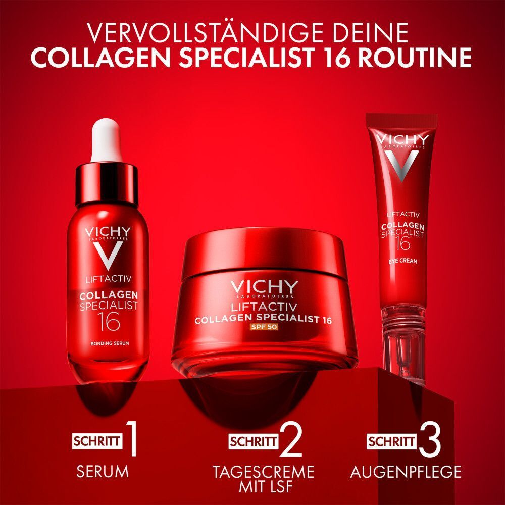 Vichy Collagen Specialist Routine: Serum, Tagescreme LSF 50, Augenpflege.