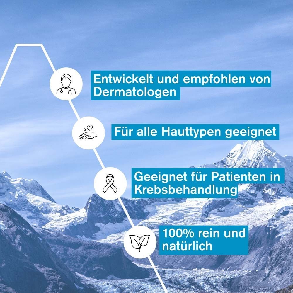Symbole, die die Vorteile von Uriage Thermalwasser hervorheben: von Dermatologen empfohlen, für alle Hauttypen.