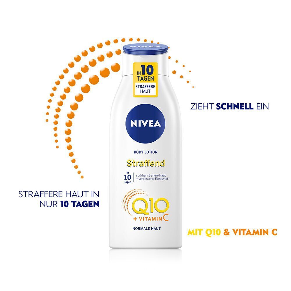 NIVEA Q10 Body Lotion Flasche mit Q10 & Vitamin C für straffere Haut.