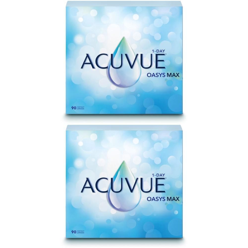 Zwei Packungen ACUVUE® OASYS MAX 1-Day Kontaktlinsen, jeweils 90 Stück.
