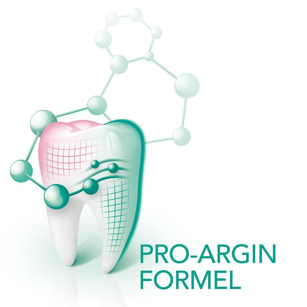Grafik eines Zahns mit der Aufschrift "PRO-ARGIN FORMEL".
