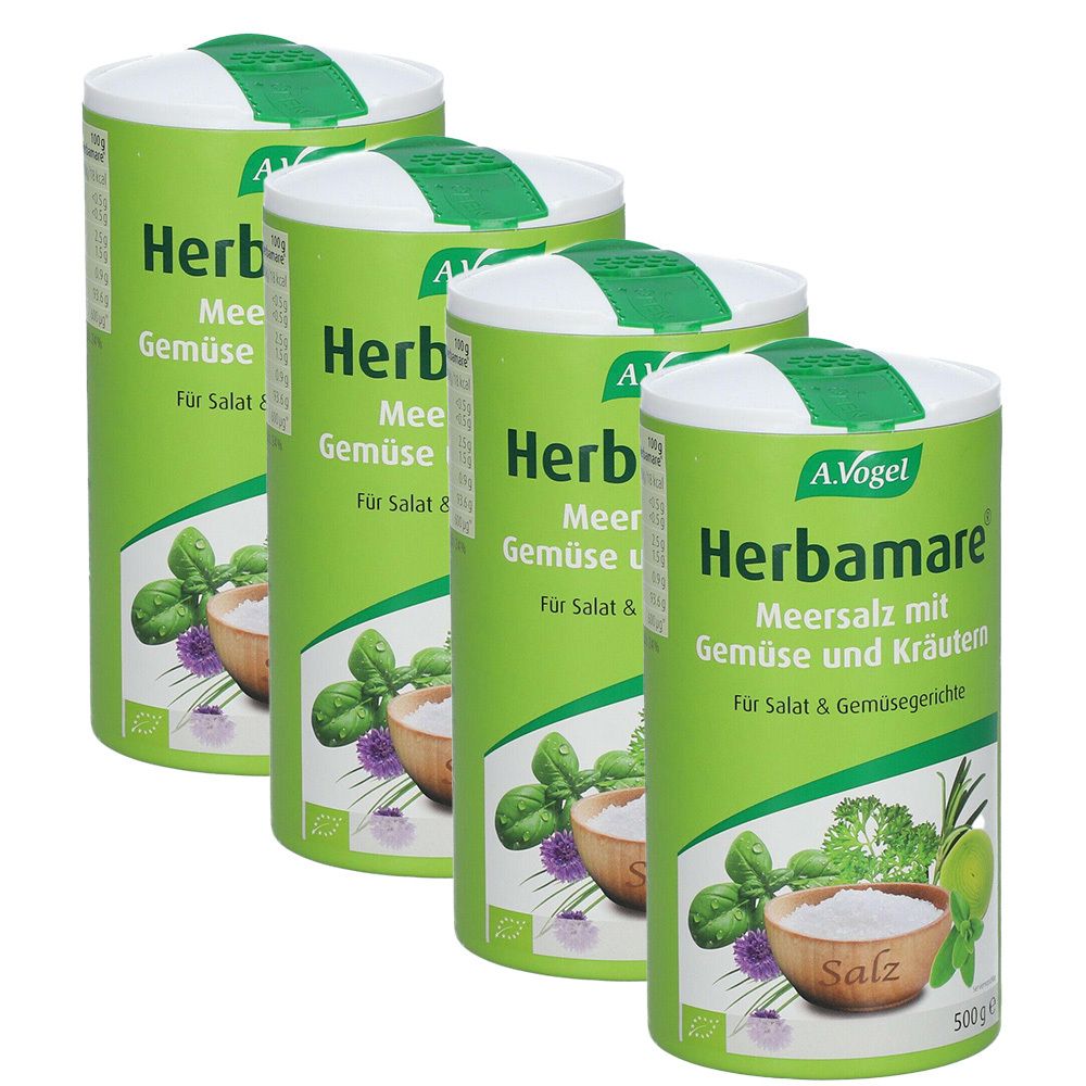 Vier Dosen A. Vogel Herbamare Meersalz mit Gemüse und Kräutern. 500g.