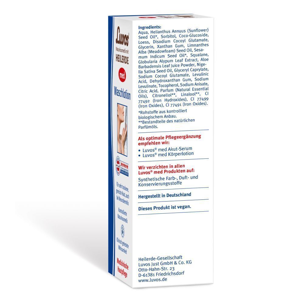 Luvos-Heilerde MED Wasch-lotion Karton. Klinisch getestet, pH-hautneutral.