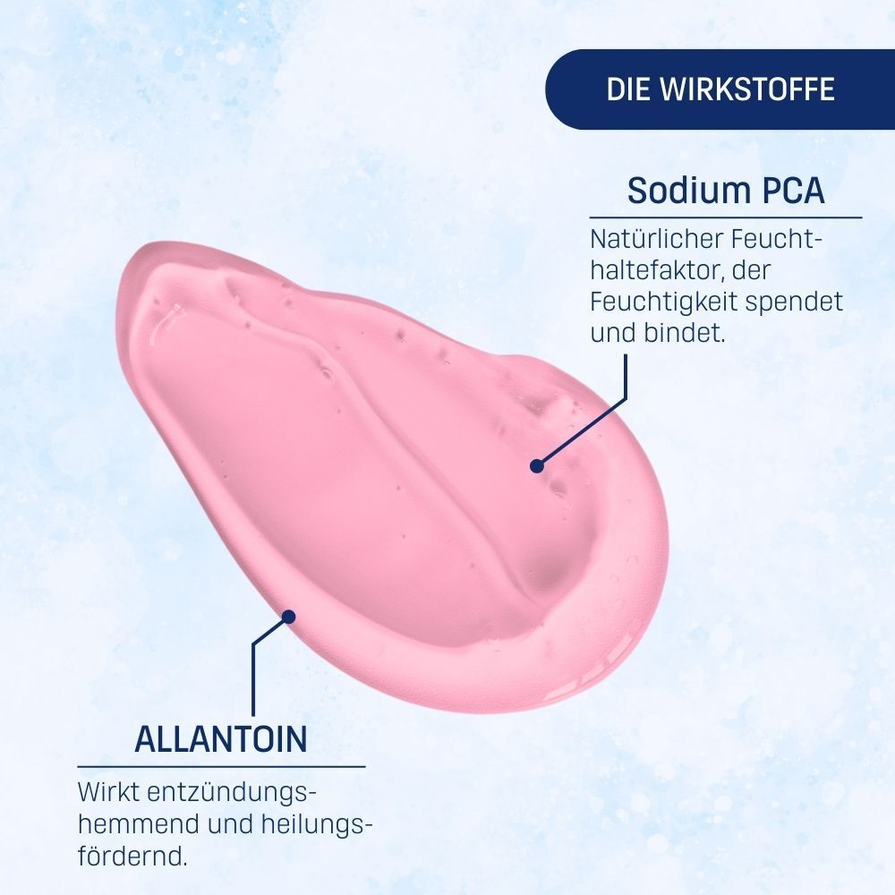 Rosa Emulsion mit Allantoin und Sodium PCA, Inhaltsstoffe für EUBOS Basis Pflege.