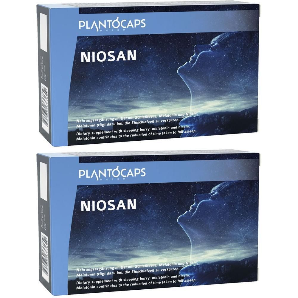 Zwei Packungen Plantocaps Niosan mit Schlafensmotiv.