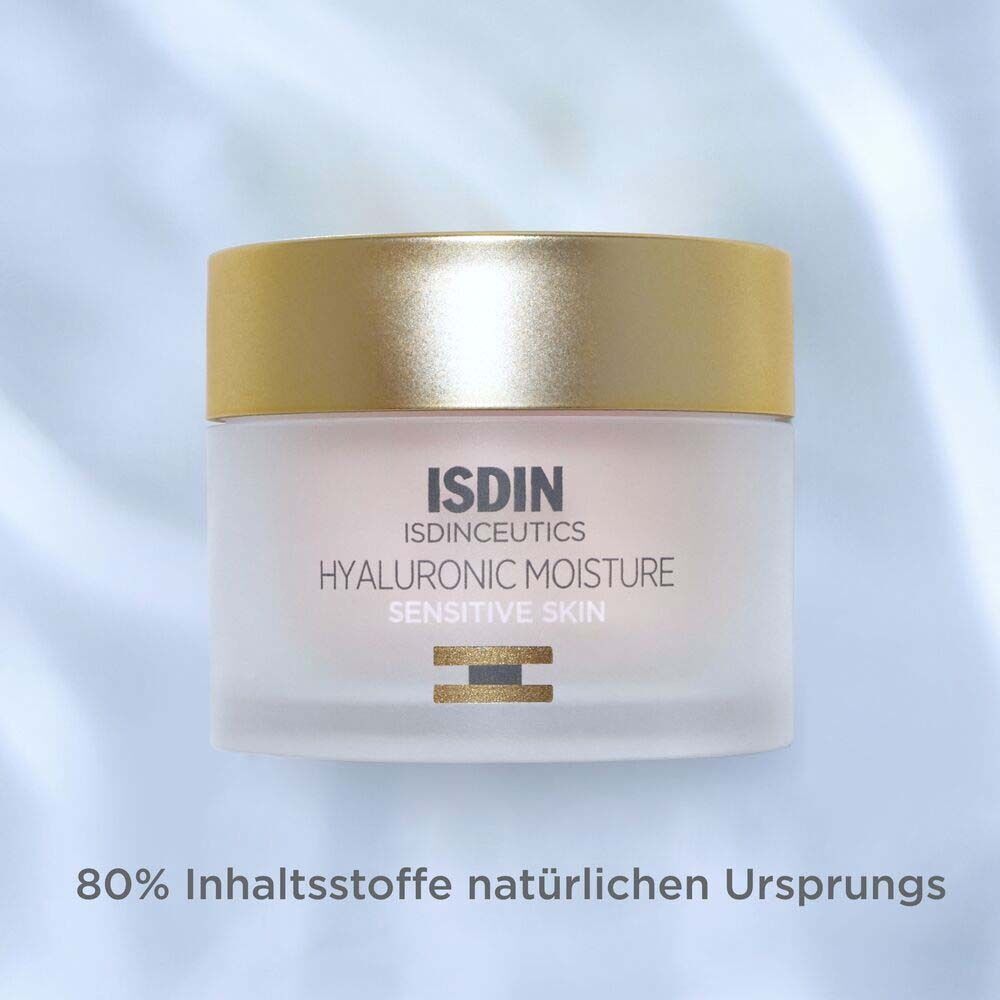 ISDINCEUTICS Hyaluronic Moisture Tiegel für empfindliche Haut, Text über Inhaltsstoffe.