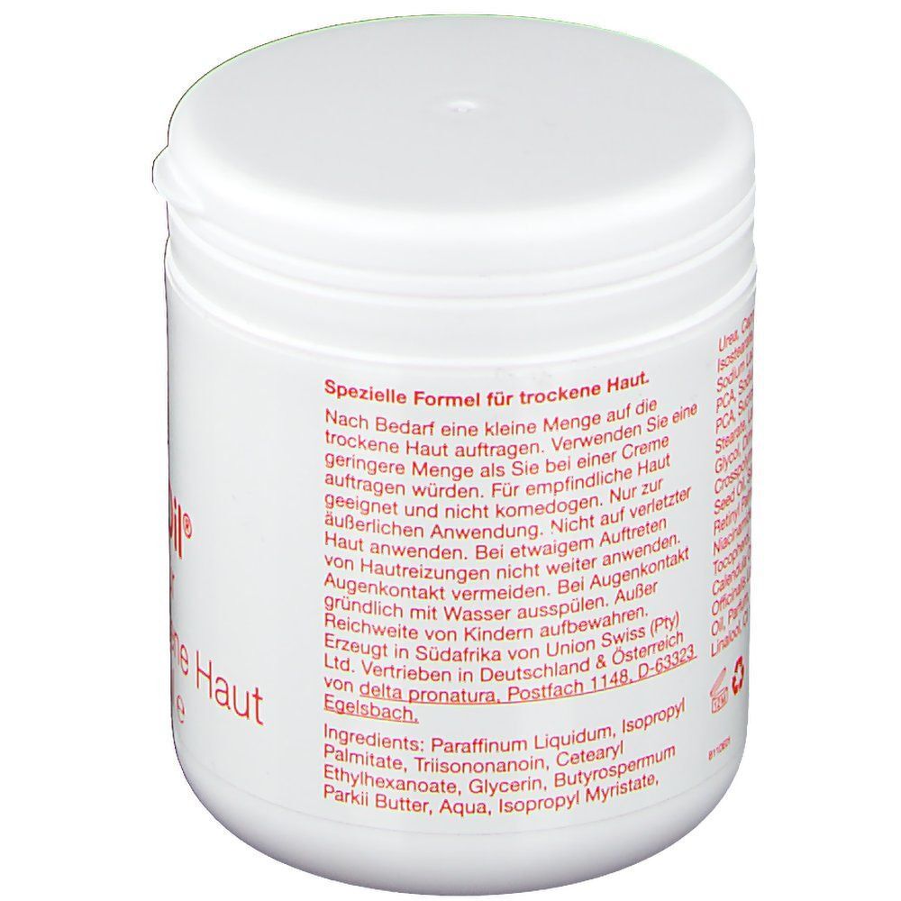 Rückseite eines Tiegels mit Bi-Oil Gel für trockene Haut, mit Inhaltsstoffen.