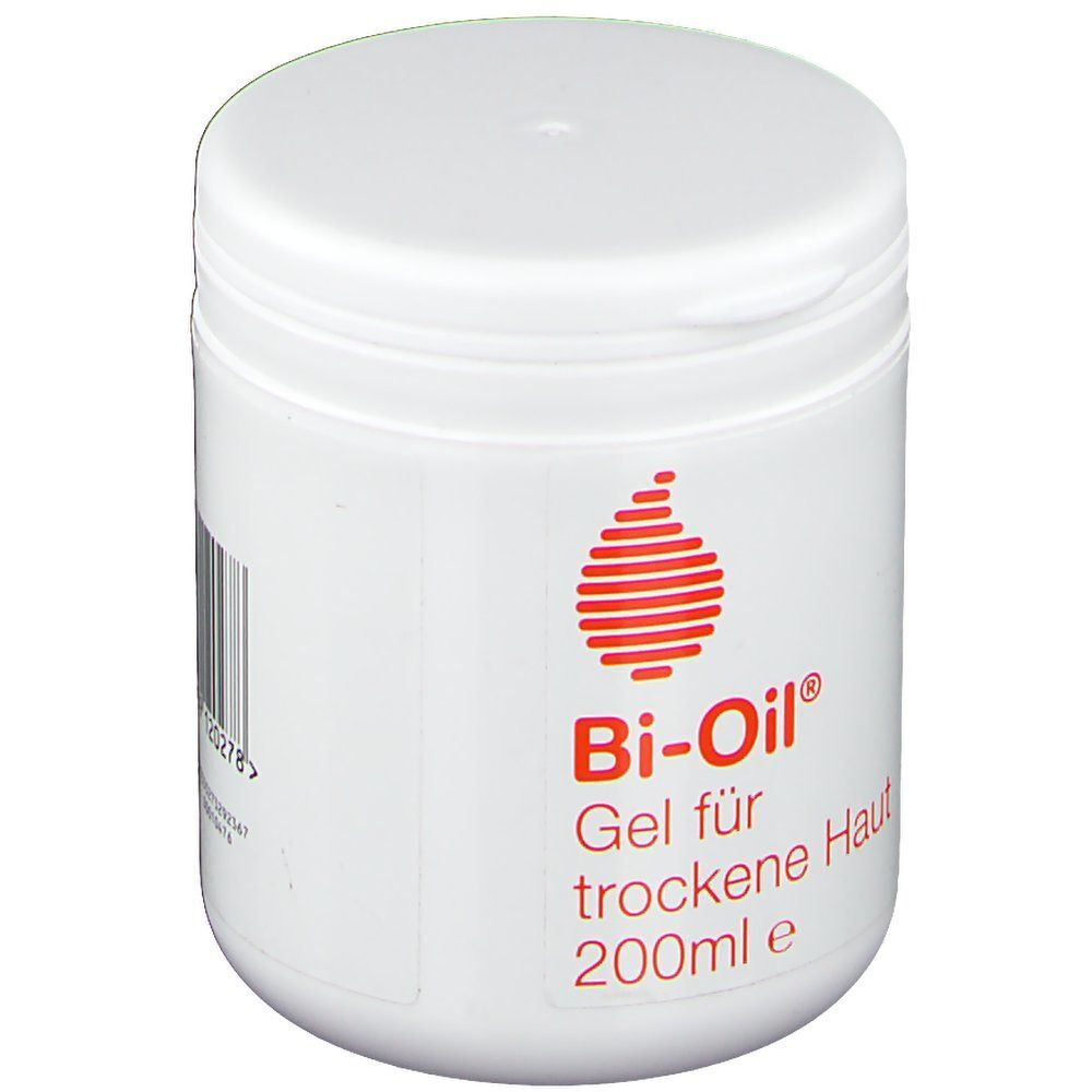 Ein weißer Tiegel mit Bi-Oil Gel für trockene Haut, 200ml.