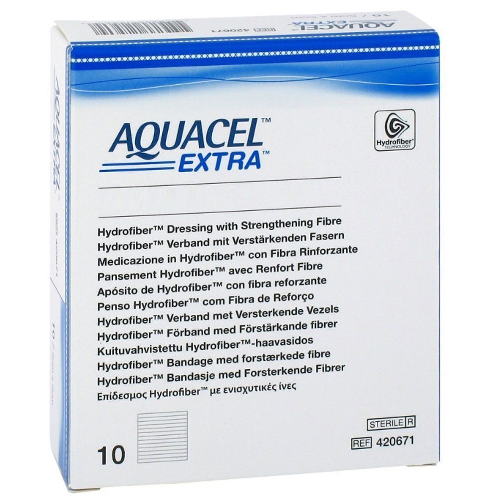 Verpackung AQUACEL® Extra Hydrofiber Verband mit Verstärkenden Fasern, steril, REF 420671.