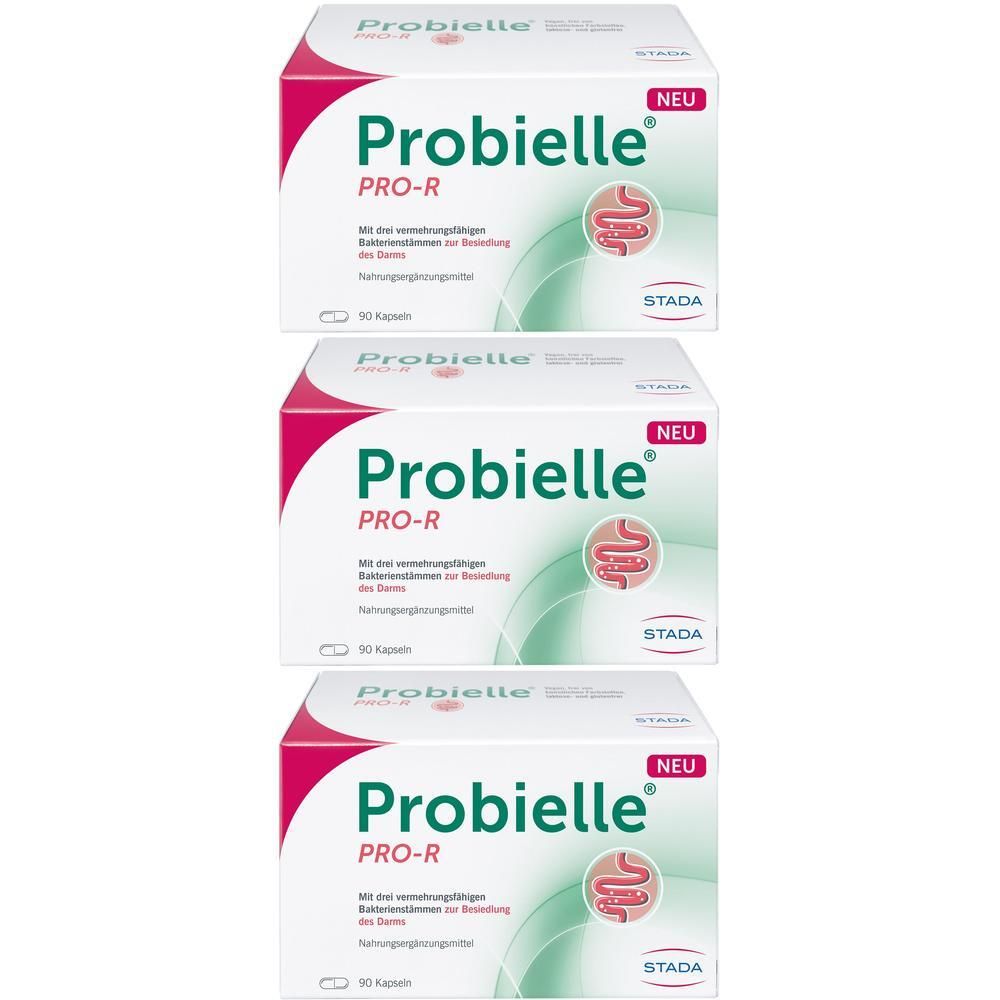 Drei Schachteln Probielle PRO-R Probiotika Kapseln, 30 Kapseln pro Schachtel.