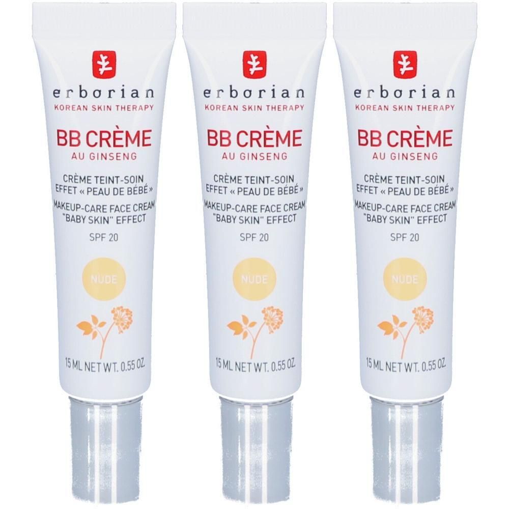 Drei Tuben Erborian BB Creme Nude mit LSF 20.