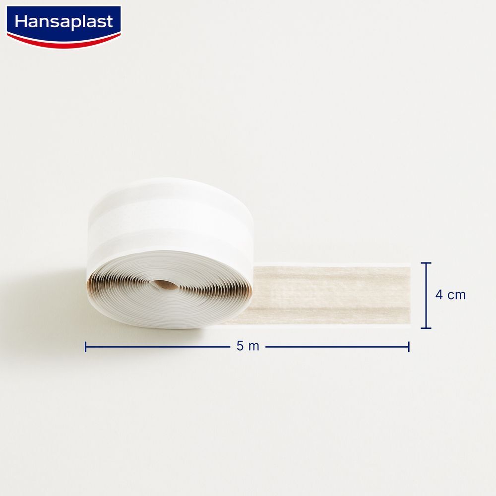 Hansaplast Soft Wundpflaster Rolle, 5 m lang und 4 cm breit, hautfreundlich.