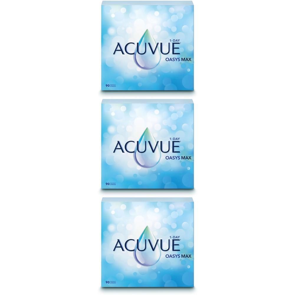 Drei Packungen ACUVUE OASYS MAX 1-DAY Kontaktlinsen, 90 Stück pro Packung.