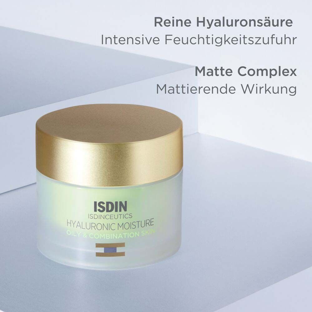 ISDINCEUTICS Hyaluronic Moisture Tiegel, Text: Reine Hyaluronsäure, Intensive Feuchtigkeitszufuhr, Matte Complex, Mattierende Wirkung.