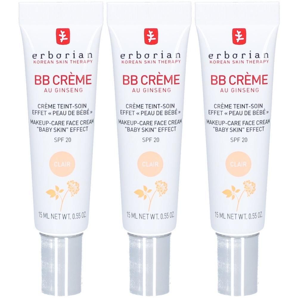 Drei Tuben Erborian BB Creme Clair mit SPF 20. Jede 15 ml.