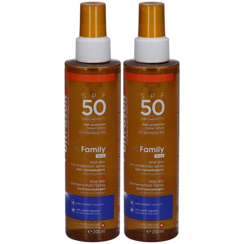 Zwei Flaschen Sonnenschutz-Spray SPF 50, Family, 200ml.