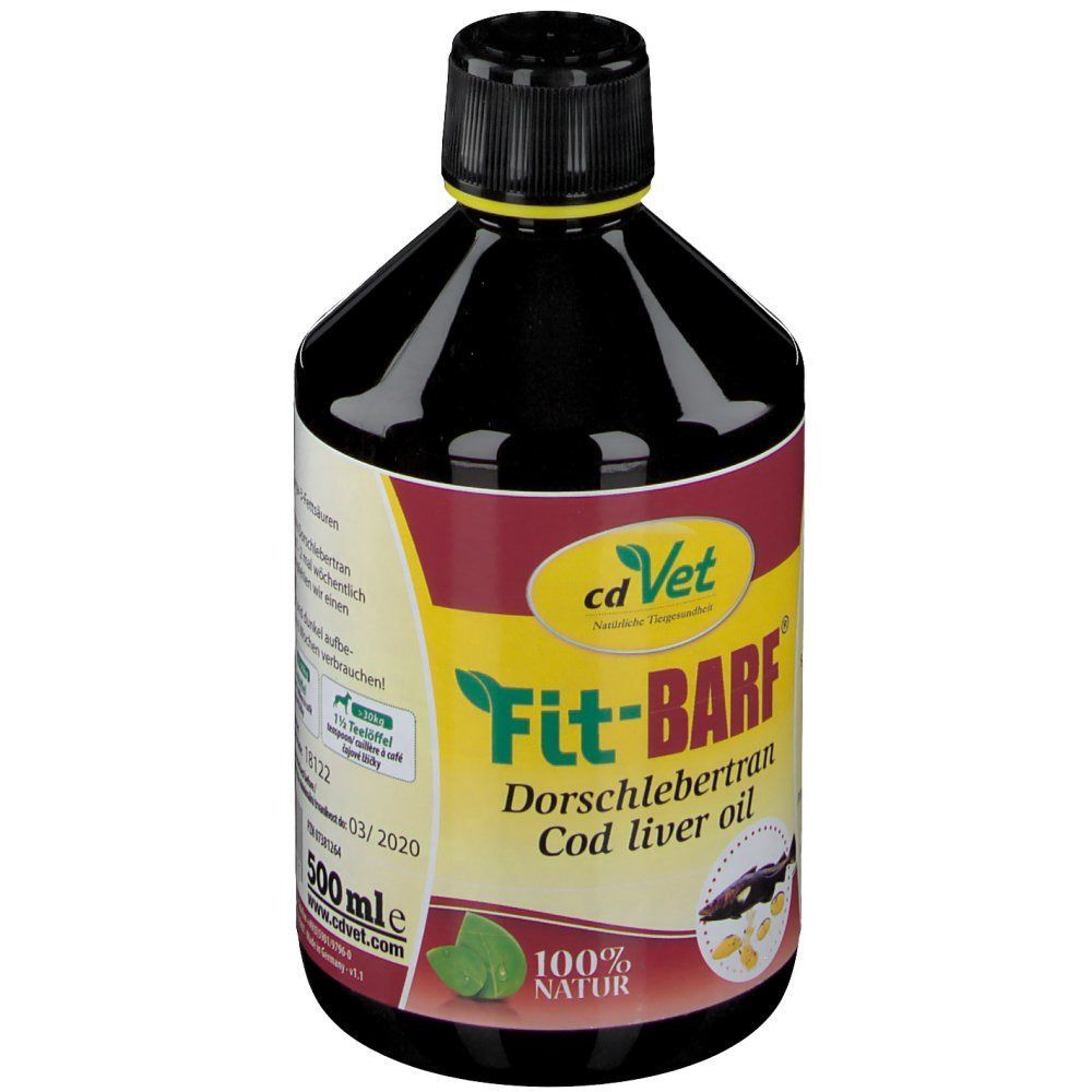 Flasche cd Vet Fit-BARF Dorschlebertran, 500ml, 100% Natur.
