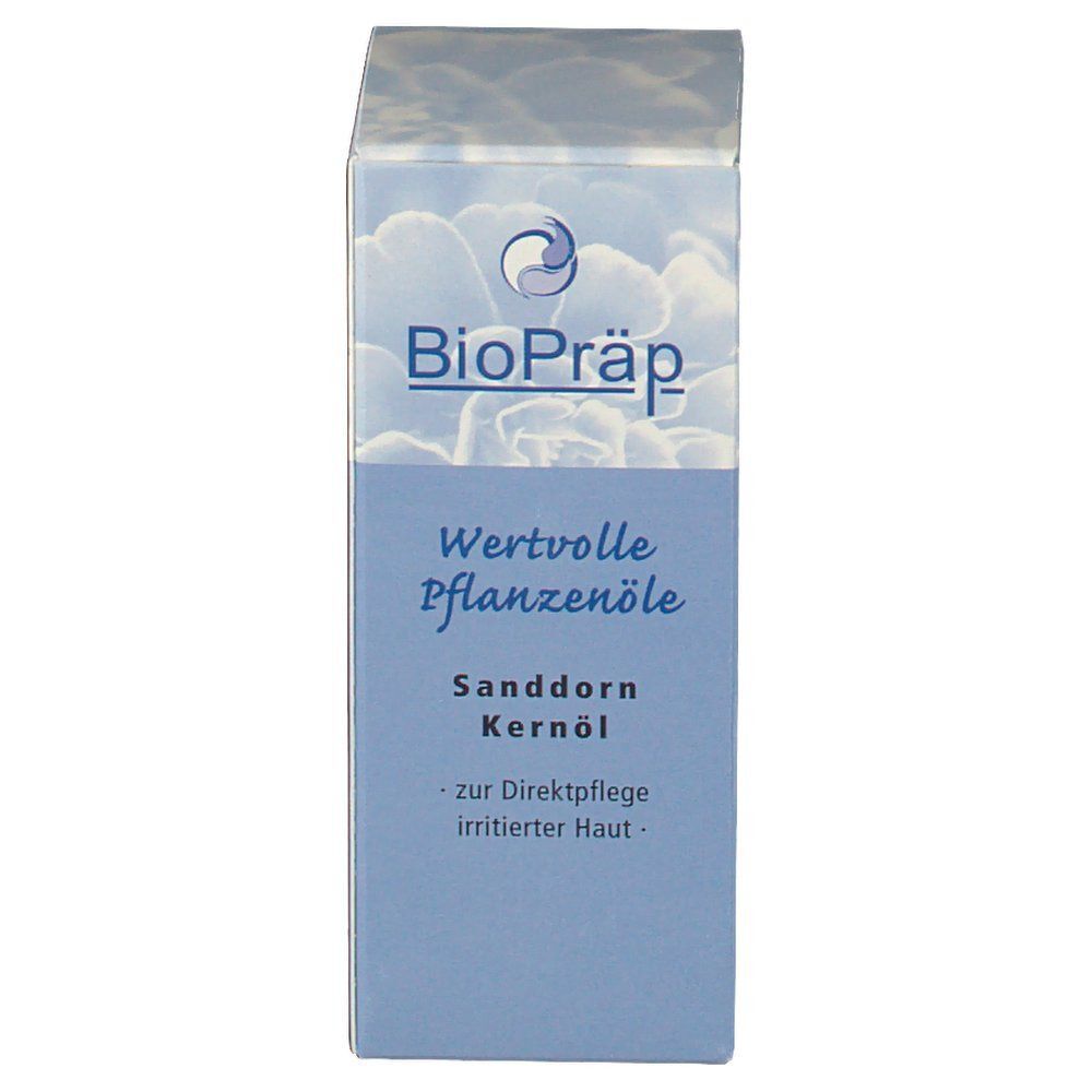 BioPräp Sanddorn Kernöl Packung, wertvolle Pflanzenöle zur direkten Pflege irritierter Haut.