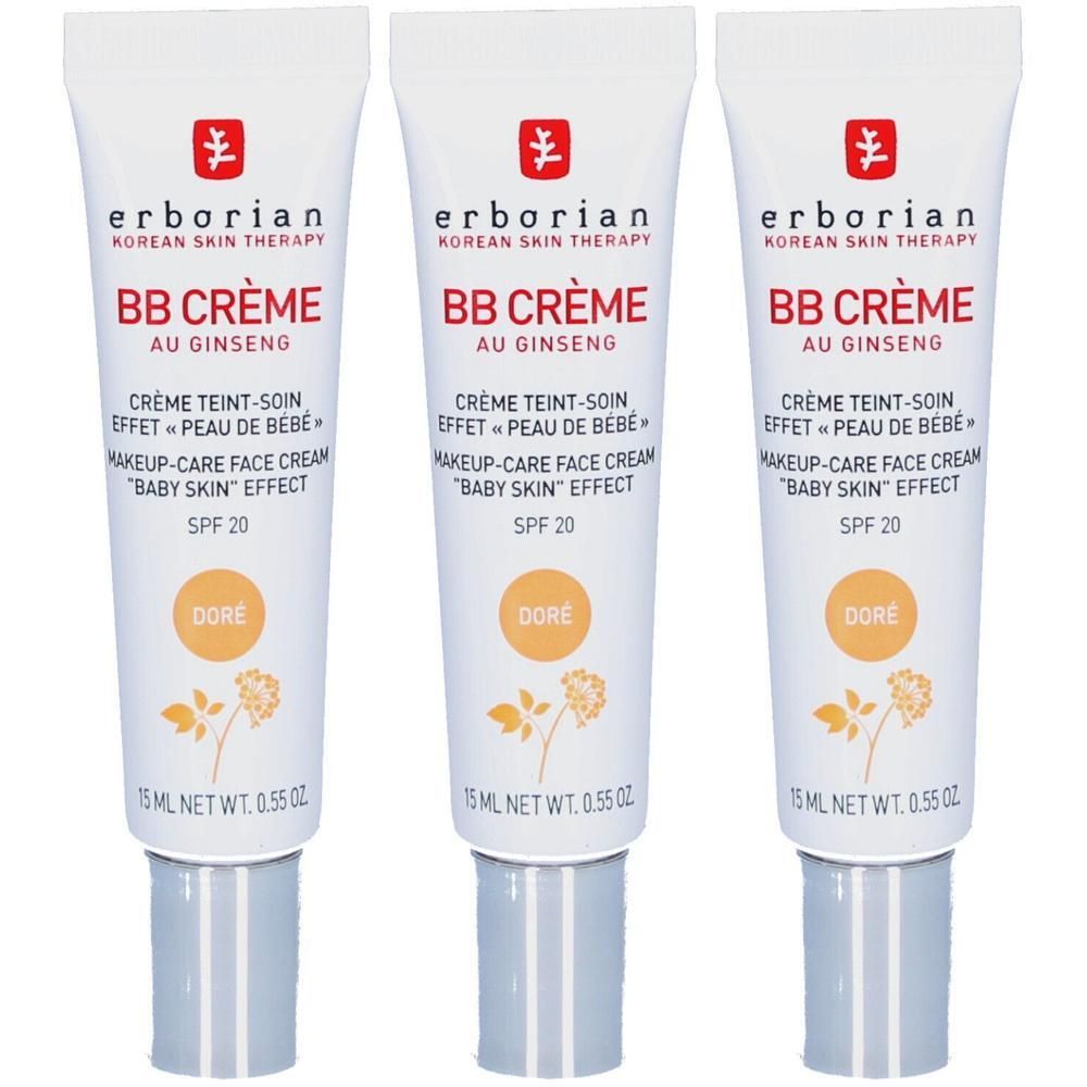 Drei Tuben Erborian BB Creme Doré mit LSF 20.
