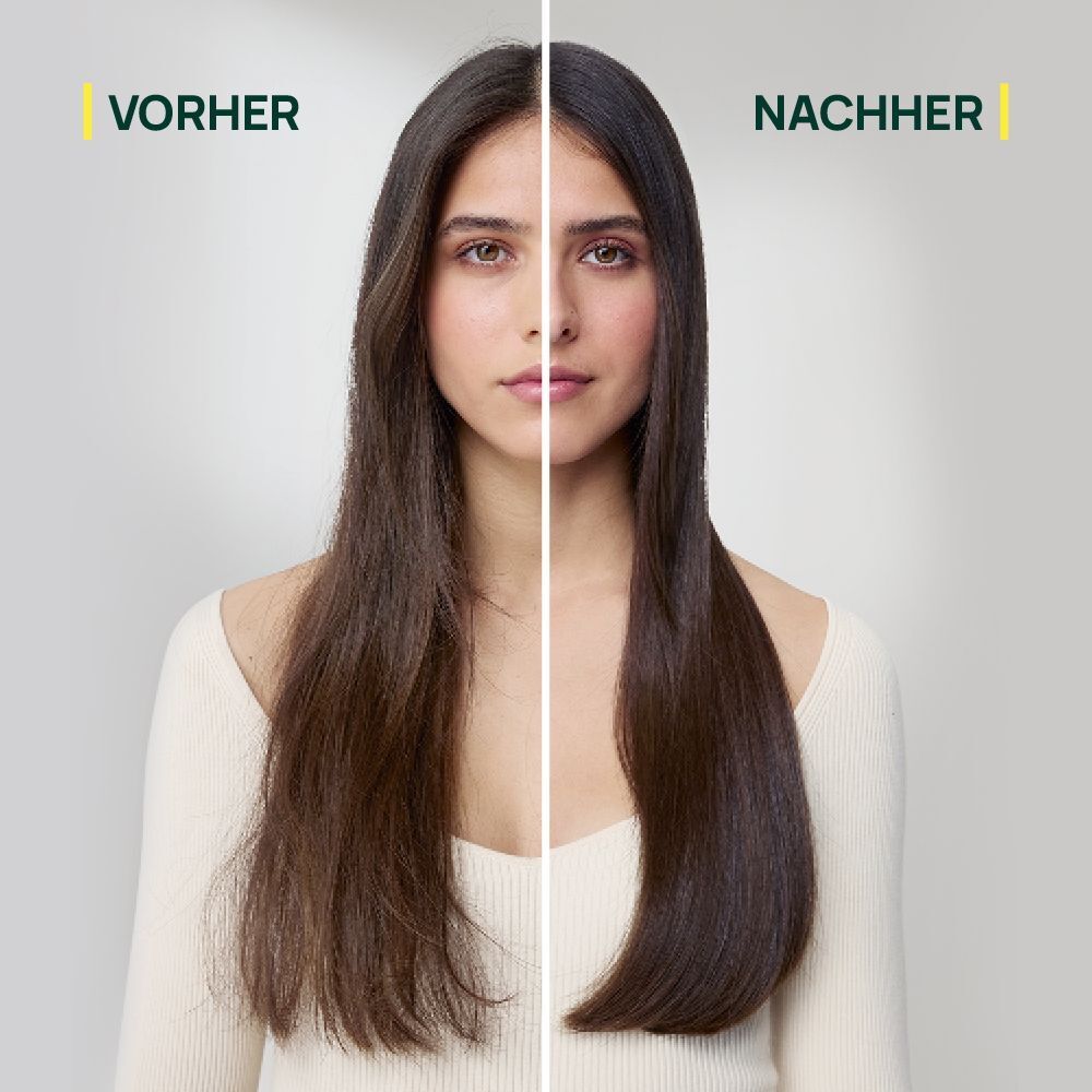 Vorher-Nachher-Vergleich: Haarmaske von Furterer Paris verbessert das Haarbild.