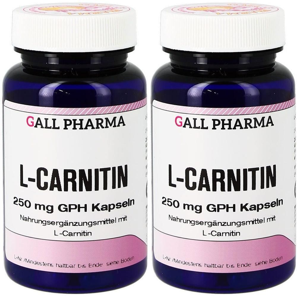 Zwei Flaschen GALL PHARMA L-Carnitin 250 mg GPH Kapseln, Nahrungsergänzungsmittel.