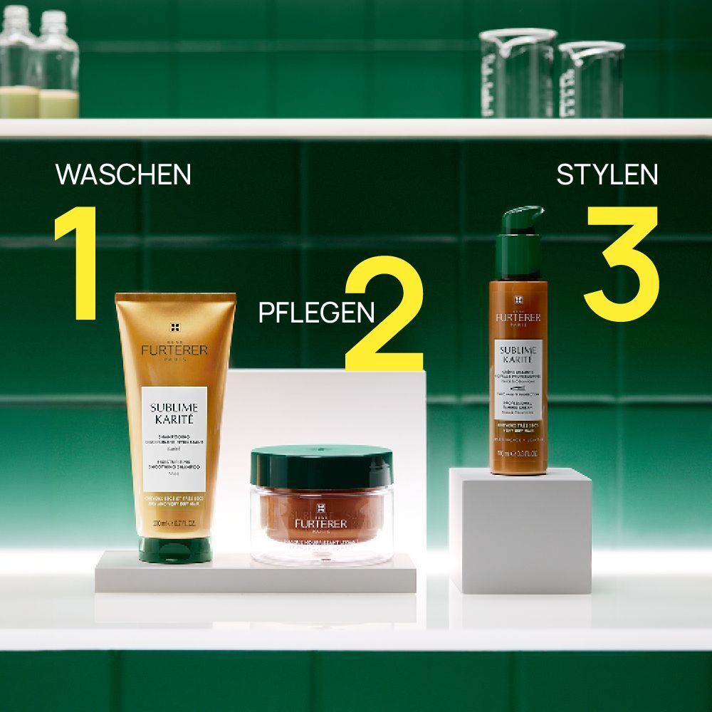 Produktlinie Sublime Karité: Shampoo, Maske und Leave-in-Pflege.