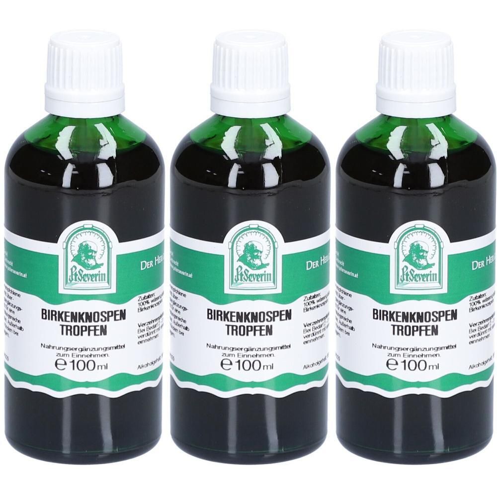 Drei Flaschen St. Severin Birkenknospen-Tropfen, jede 100ml.