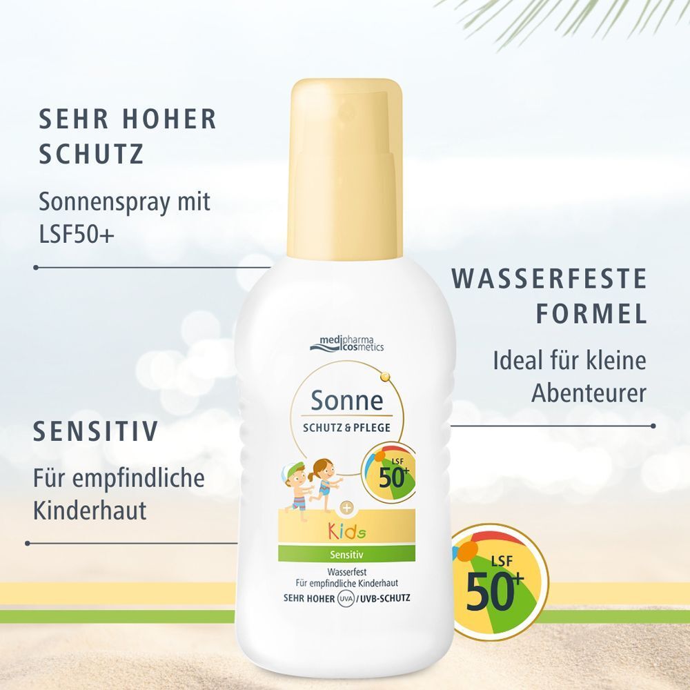 Sonnencreme medipharma cosmetics Sonne Schutz & Pflege KIDS LSF 50+ mit Text zu hoher Schutz.