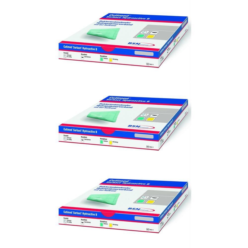 Cutimed Sorbact Hydroactive B Gel-V.7x8,5 cm haft. x3 3x12 St Kompressen
