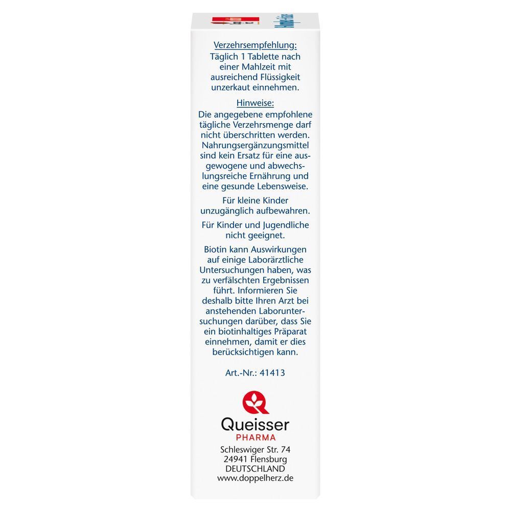 Seite einer Packung Doppelherz B-Komplex + Folsäure DEPOT: Hinweise zur Einnahme und Herstellerinformationen.