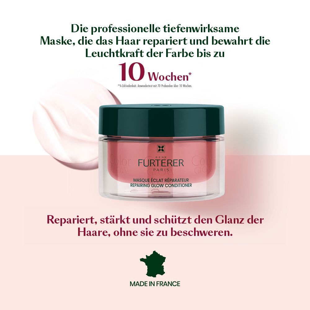 René Furterer Color Glow Maske mit Texturprobe und Textangabe 'Made in France'.
