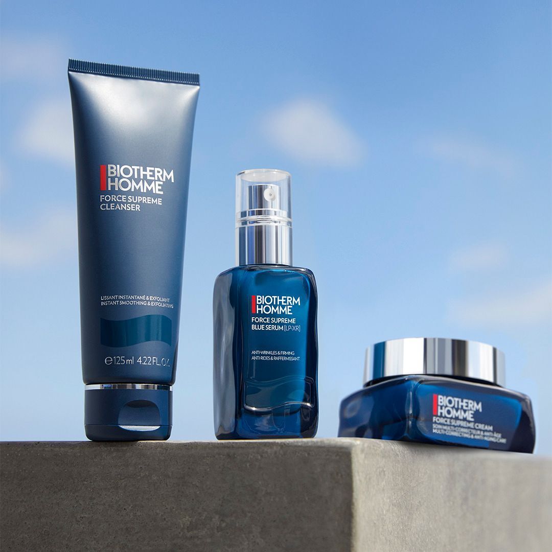 Biotherm Force Supreme Cleanser, Blue Serum und Cream.