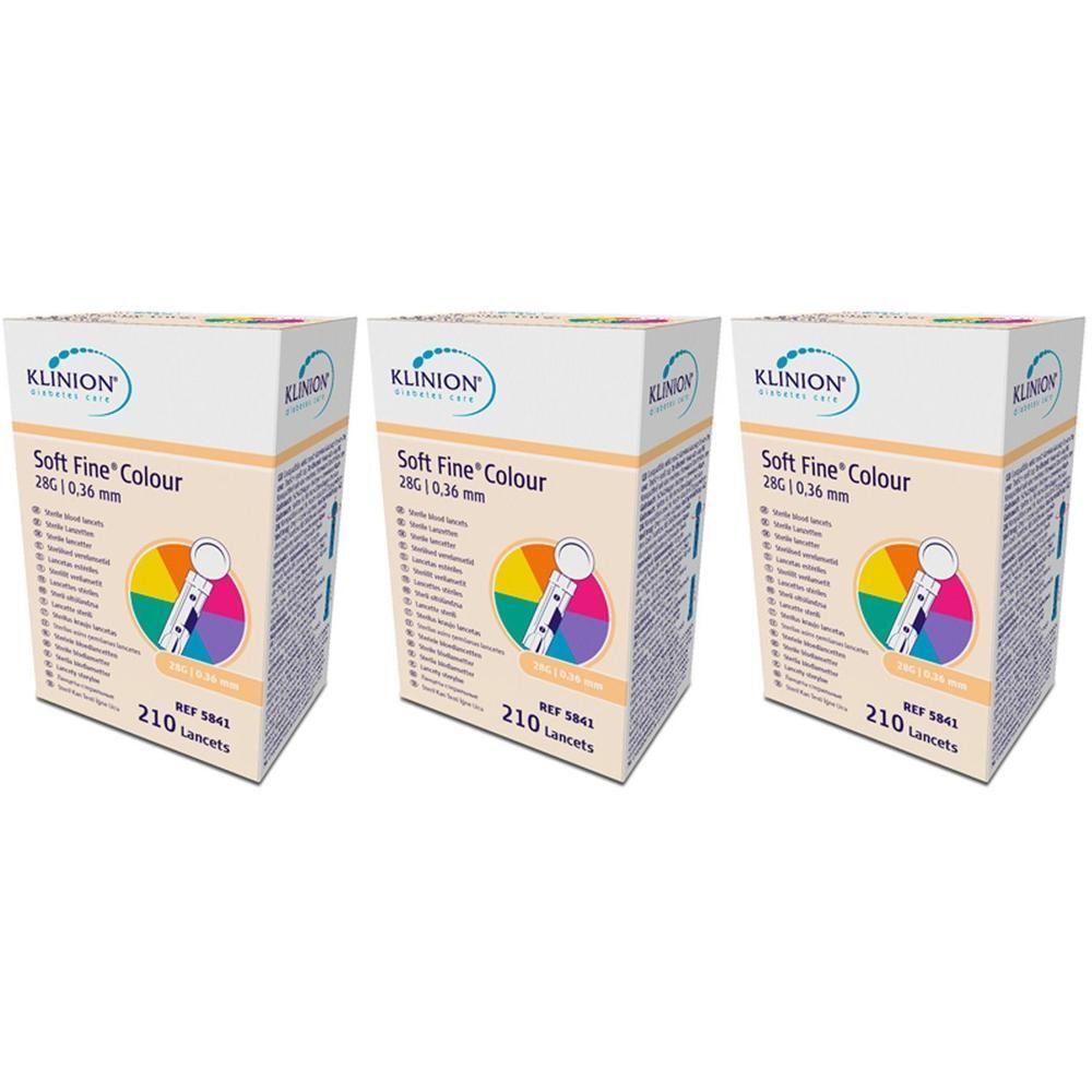 Klinion Soft fine colour Lanzetten 28 G x3 3x210 St