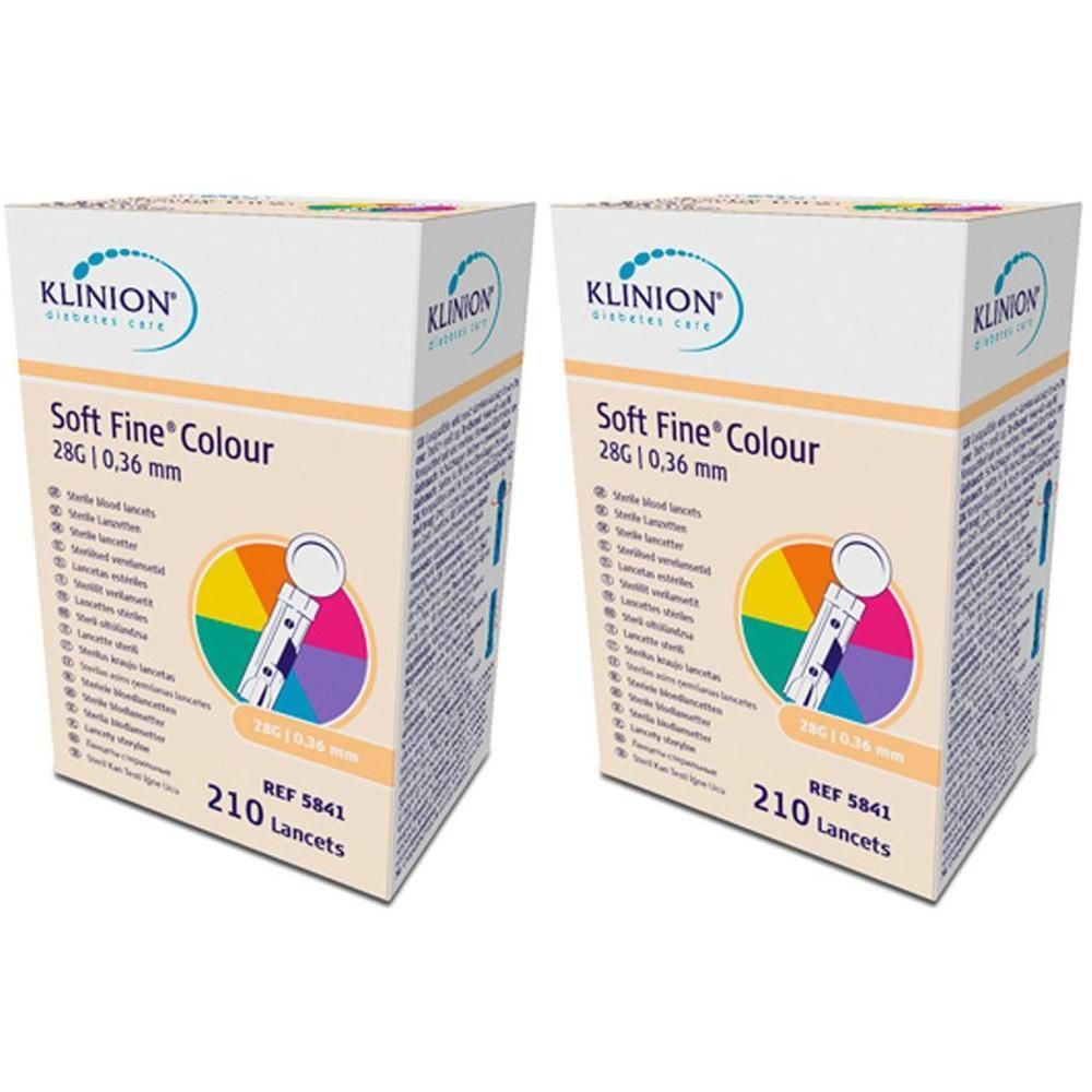 Klinion Soft fine colour Lanzetten 28 G x2 2x210 St