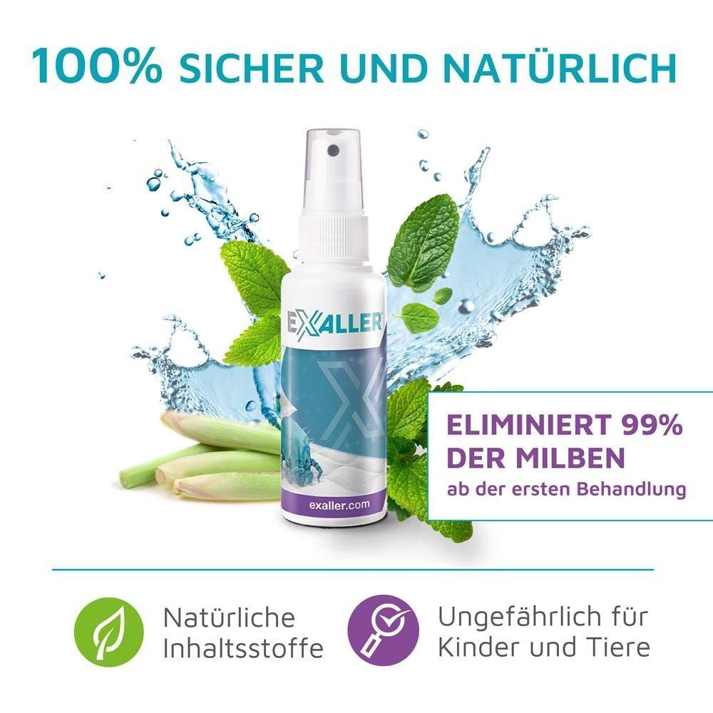ExAller® Anti-Milbenspray mit natürlichen Inhaltsstoffen, sicher für Kinder und Tiere.
