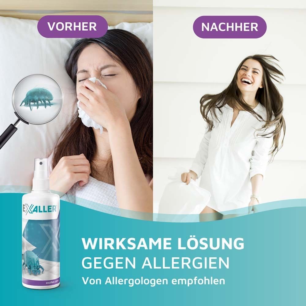 Vorher-Nachher-Vergleich: Frau mit Allergiesymptomen und Frau ohne Symptome nach Anwendung von ExAller®.