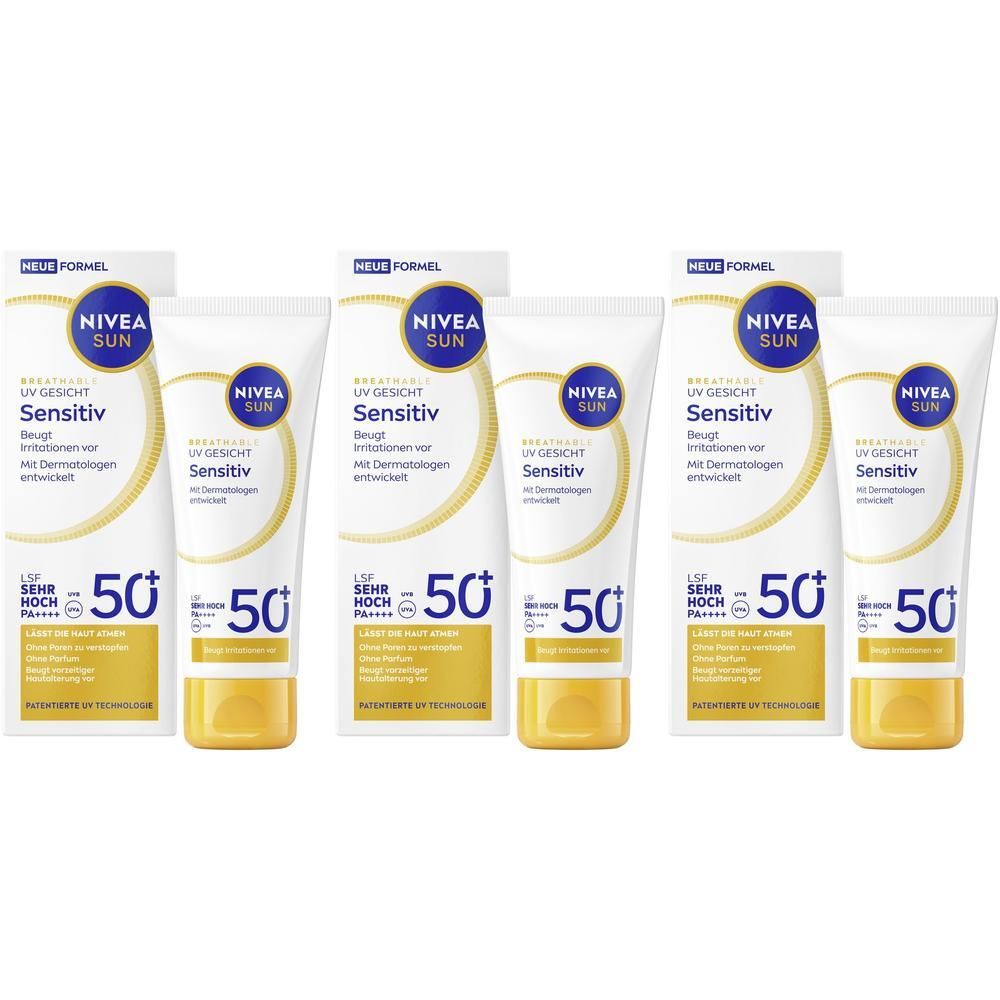 Nivea SUN Breathable UV Gesicht Sensitiv LSF 50+ 40ml x3 3x40 ml