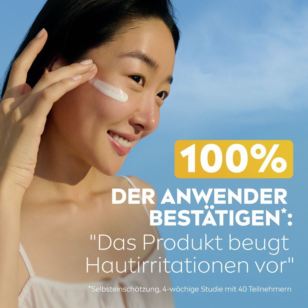 Frau bestätigt: NIVEA SUN UV Gesicht Sensitiv beugt Hautirritationen vor.