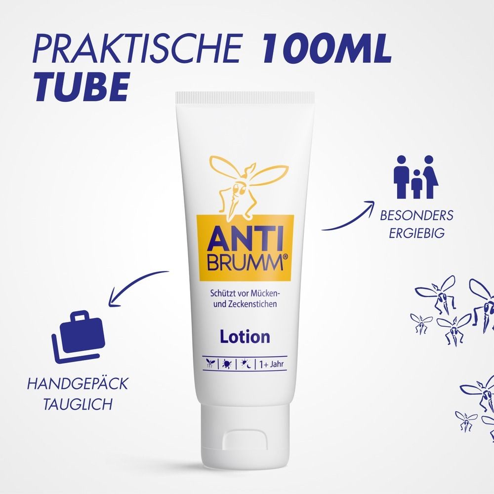 Praktische 100ml Anti Brumm Lotion Tube, handgepäcktauglich, besonders ergiebig.