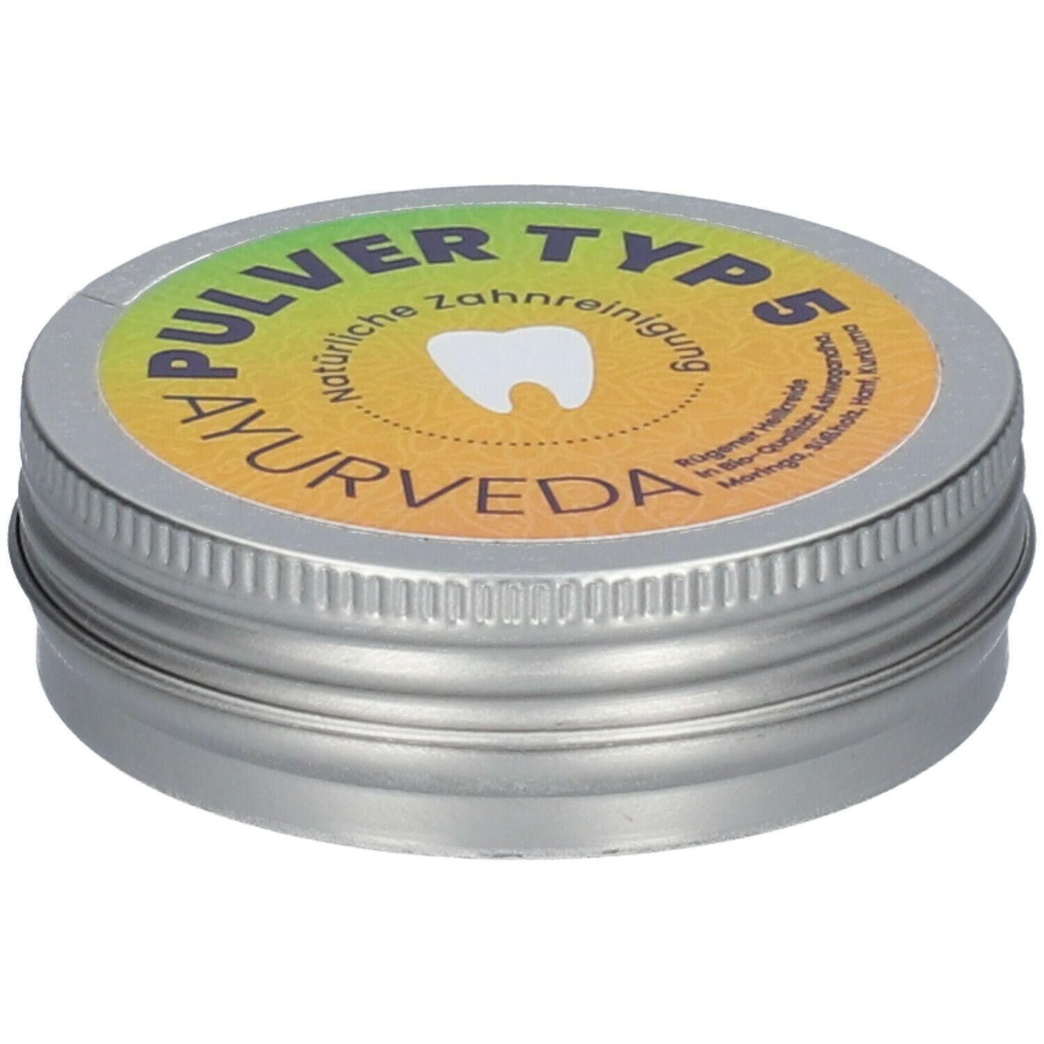 Zahnputzpulver Typ 5 - Kreide, Ashwagandha, Moringa, Süßholz, Hanf, Kurkuma – ayurvedische 4x20 g Pulver