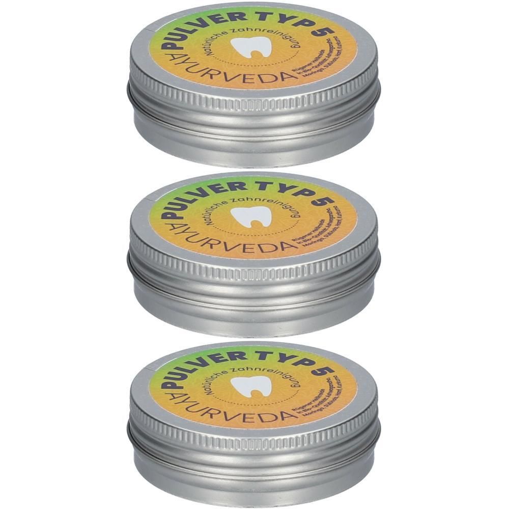 Zahnputzpulver Typ 5 - Kreide, Ashwagandha, Moringa, Süßholz, Hanf, Kurkuma – ayurvedische 3x20 g Pulver