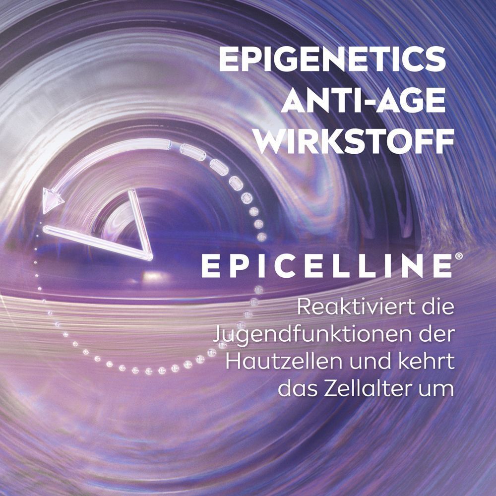 Abstraktes Design mit Text über EPIGENETICS ANTI-AGE WIRKSTOFF.