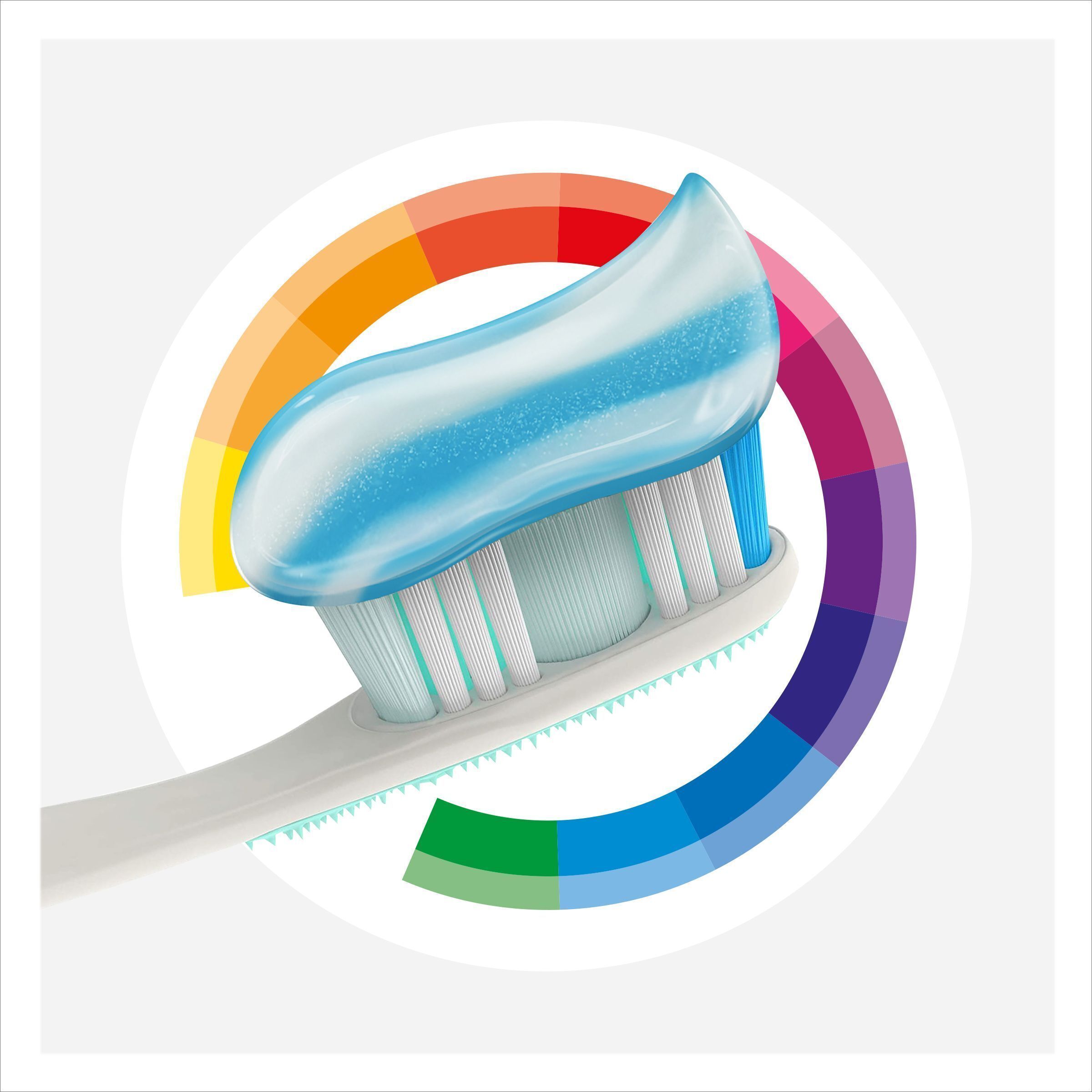 Zahnbürste mit Colgate Total Plus gesunde Frische Zahnpasta und Farbkreis-Symbol.
