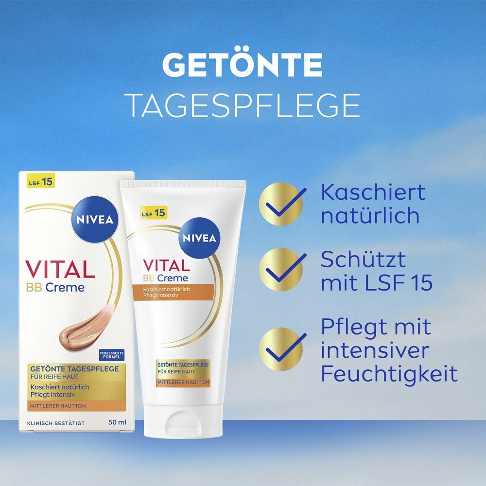 NIVEA VITAL Getönte Tagespflege mit LSF 15: kaschiert, schützt und pflegt.