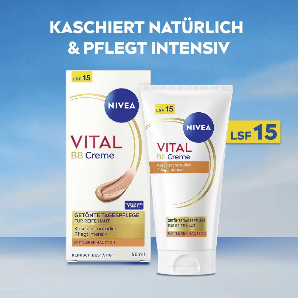 NIVEA VITAL Getönte Tagespflege mit LSF 15 kaschiert und pflegt intensiv.