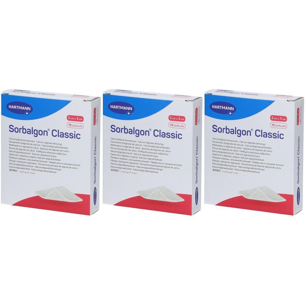 Sorbalgon Classic 5x5 cm Calciumalginat-Kompresse x3 3x10 St Verband