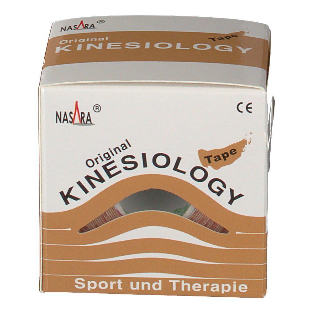 Eine Schachtel Kinesiologie Tape, beige. Nasara Original Kinesiologie Tape. Sport und Therapie.