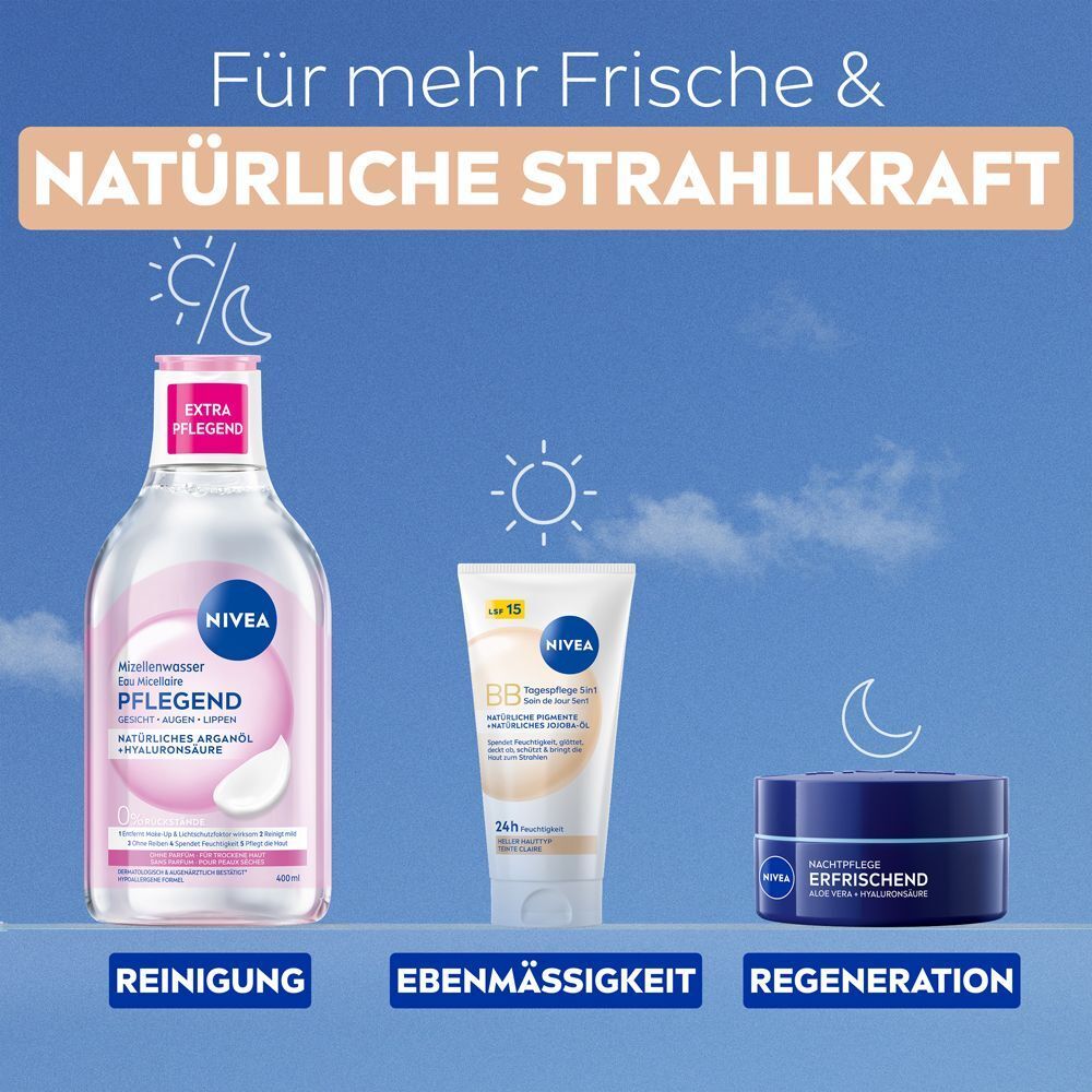 NIVEA Reinigung, BB Tagespflege und Nachtpflege für Frische und natürliche Strahlkraft.