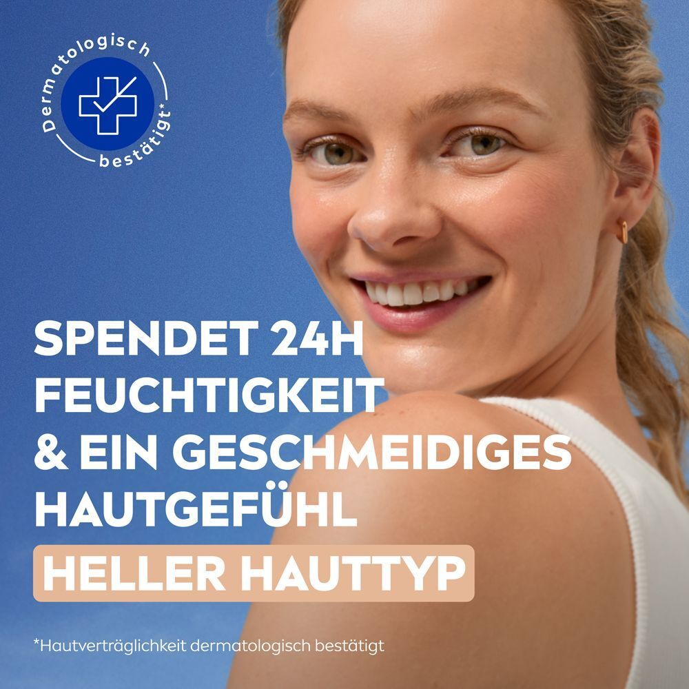 Frau mit NIVEA BB Tagespflege Hell, LSF 15, für hellen Hauttyp, dermatologisch bestätigt.