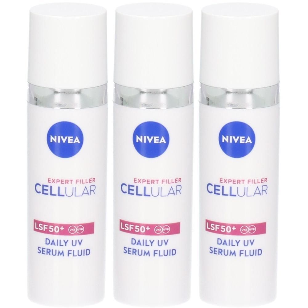 Drei Nivea Cellular Expert Filler Daily UV Serum Fluid LSF 50 Flaschen.